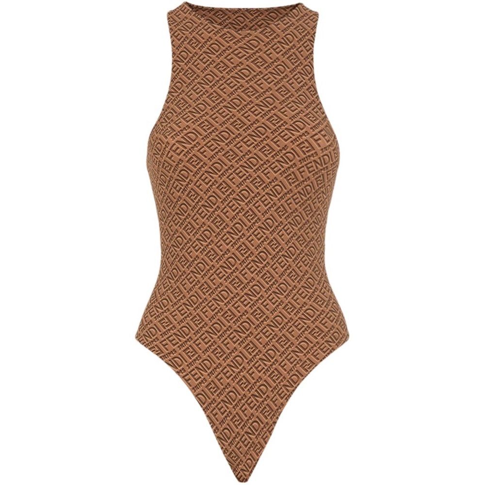 Fendi X Skims Brown Monogram High-Neck Bodysuit